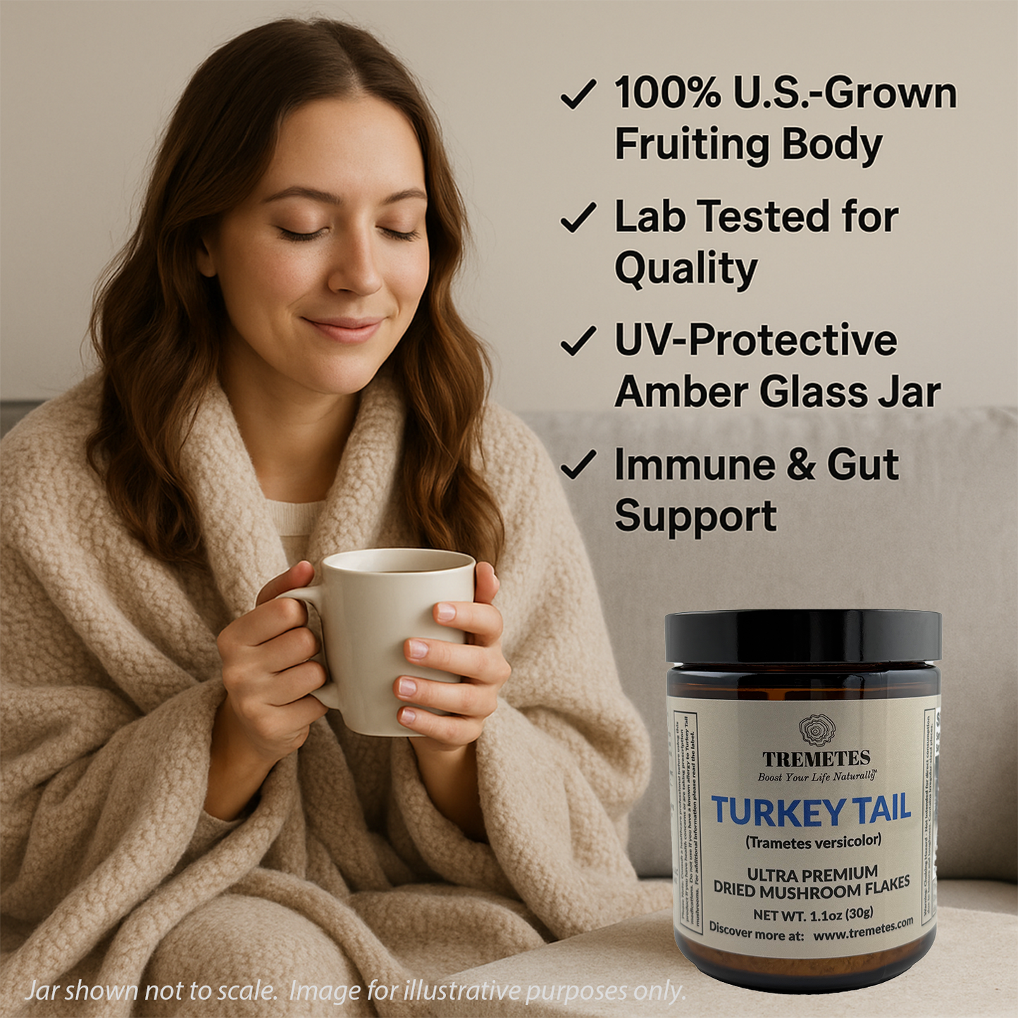 Tremetes Turkey Tail Fruiting Body Flakes | 41.2% Beta-Glucans (Lab Verified) | No Extracts, No Fillers, No Additives | Supports Immune and Gut Health