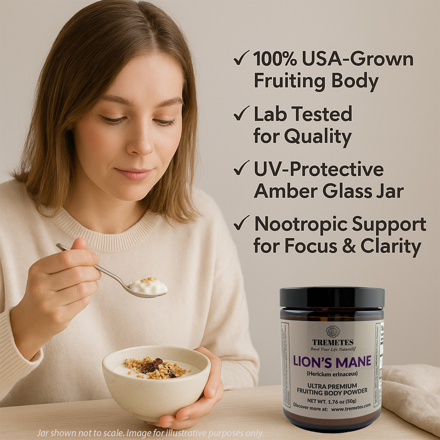 Tremetes Lion's Mane Fruiting Body Powder | 15.3% Beta-Glucans (Lab Verified) | No Extracts, No Fillers, No Additives | Supports Overall Brain Function and Nervous System Health
